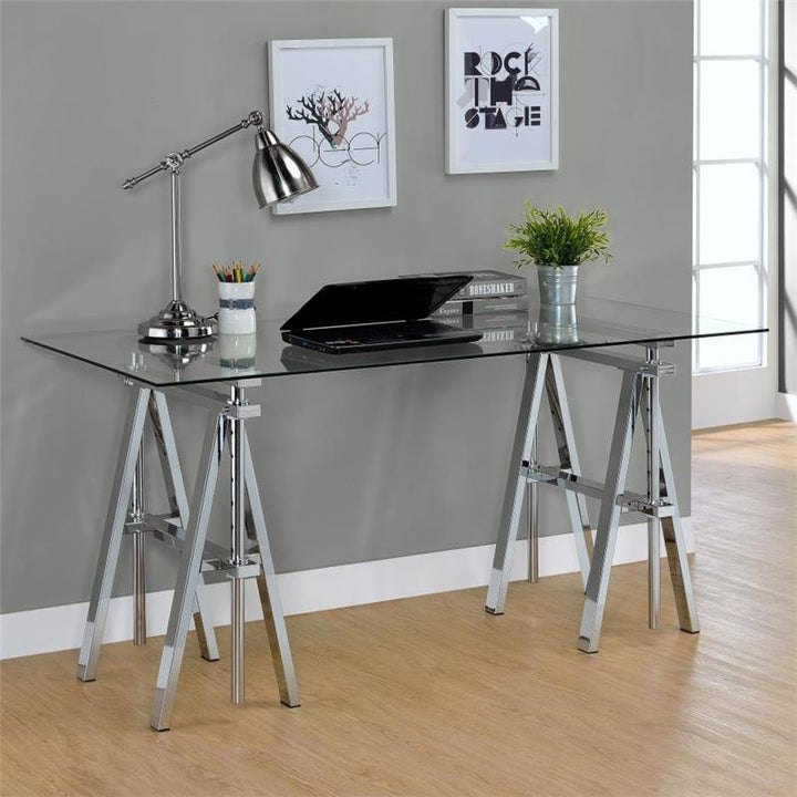 Statham Glass Top Adjustable Writing Desk Clear and Chrome (800900)