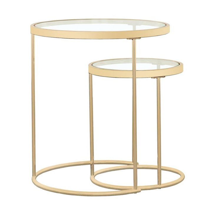 Maylin 2-piece Round Glass Top Nesting Tables Gold (935936)