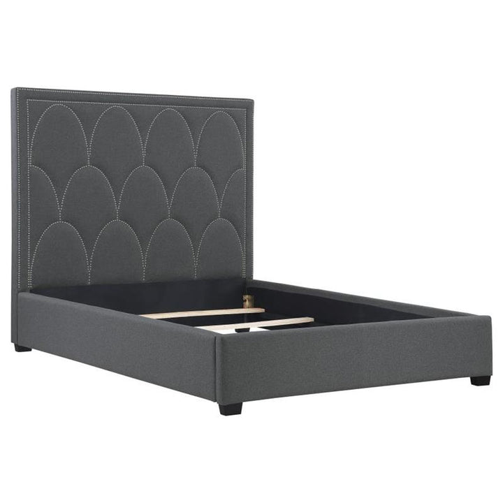 Bowfield Upholstered Bed with Nailhead Trim Charcoal (315900Q)