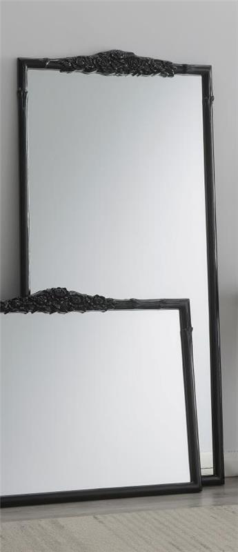 Sylvie French Provincial Rectangular Floor Mirror Black (969532GBK)