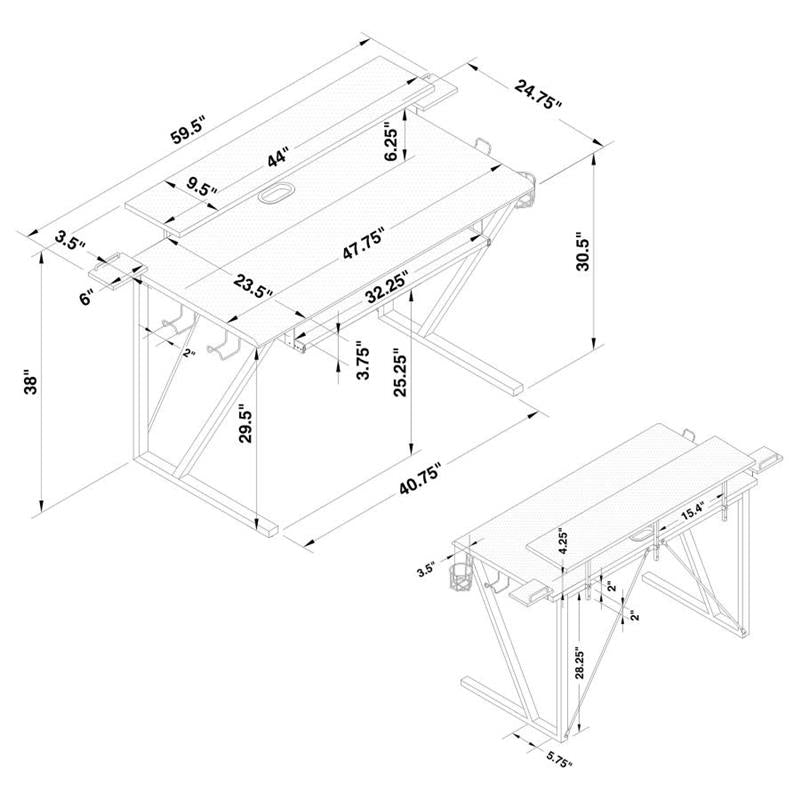 Wedalia Gaming Desk with Cup Holder Gunmetal (804436)