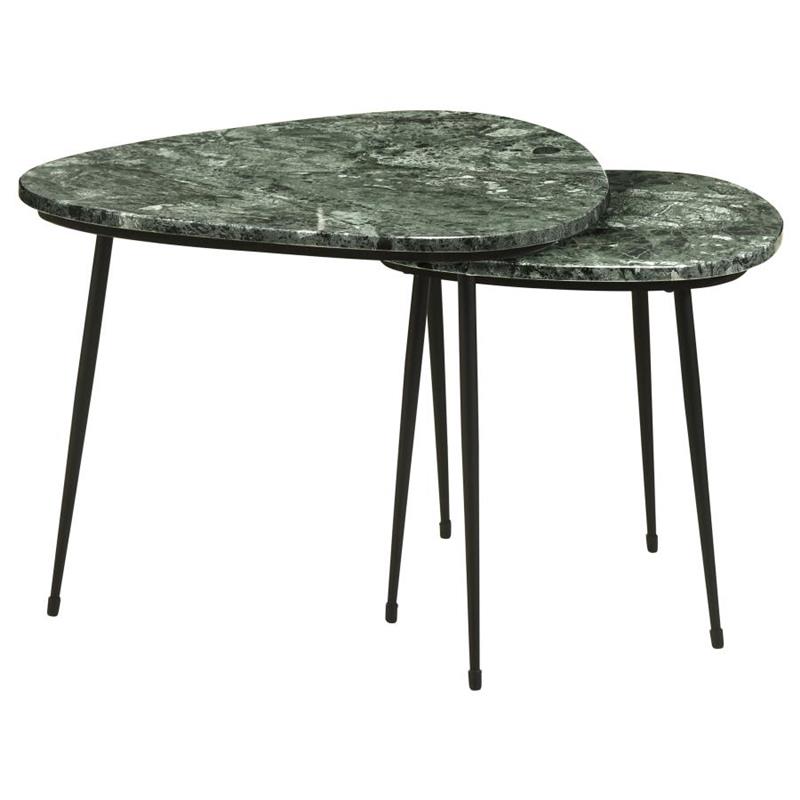 Tobias 2-piece Triangular Marble Top Nesting Table Green and Black (930241)