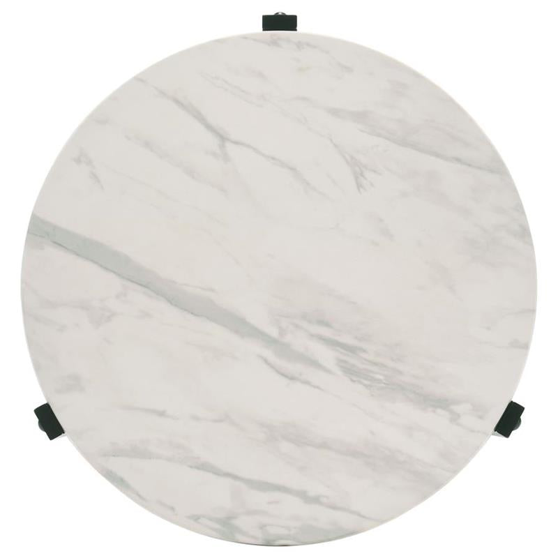Tandi Round End Table Faux White Marble and Black (753537)