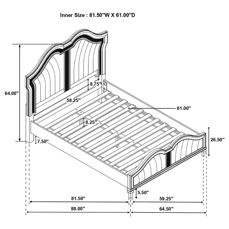 Evangeline Tufted Upholstered Platform Queen Bed Ivory and Silver Oak (223391Q)