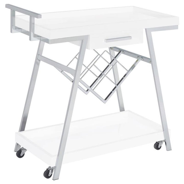 Kinney 2-tier Bar Cart with Storage Drawer White High Gloss and Chrome (181024)