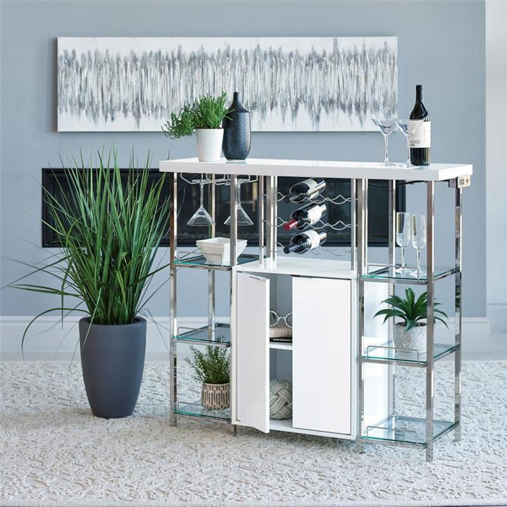 Gallimore 2-door Bar Cabinet with Glass Shelf High Glossy White and Chrome (182757)