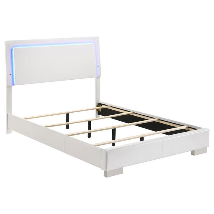 Felicity Full Panel Bed with LED Lighting Glossy White (203500F)