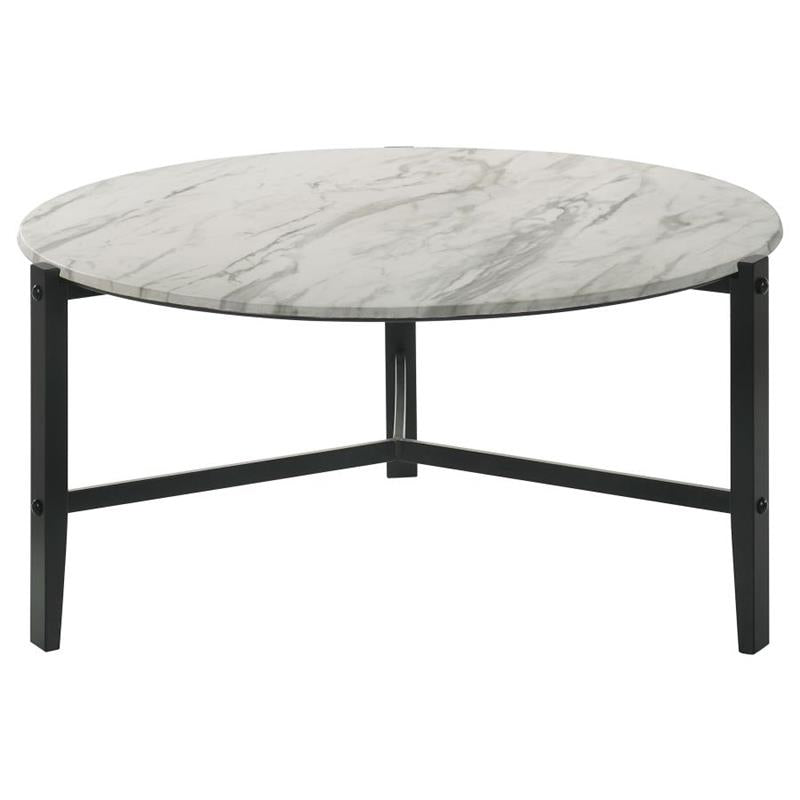 Tandi Round Coffee Table Faux White Marble and Black (753538)