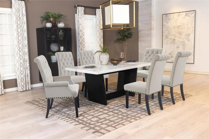 Sherry 7-piece Rectangular Marble Top Dining Set Sand and White (115511-S7S)