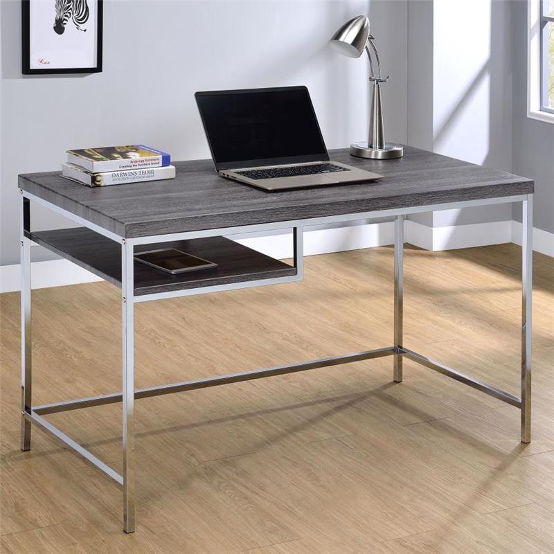 Kravitz Rectangular Writing Desk Weathered Grey and Chrome (801271)