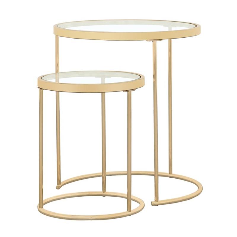 Maylin 2-piece Round Glass Top Nesting Tables Gold (935936)