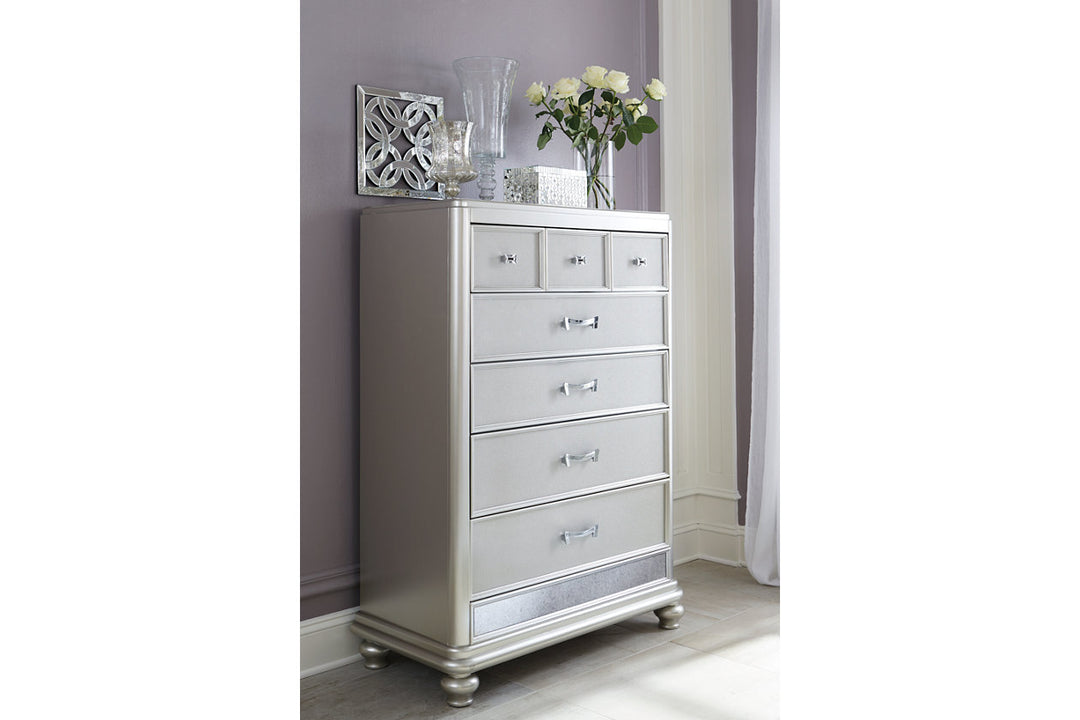 Coralayne Queen Upholstered Bed, Dresser, Mirror, Chest and Nightstand (B650B32)