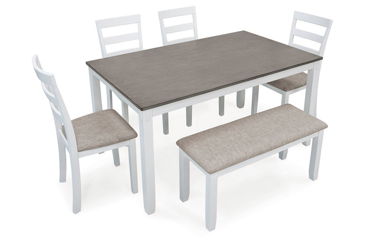 Stonehollow Dining Table and Chairs with Bench (Set of 6) (D382-325)