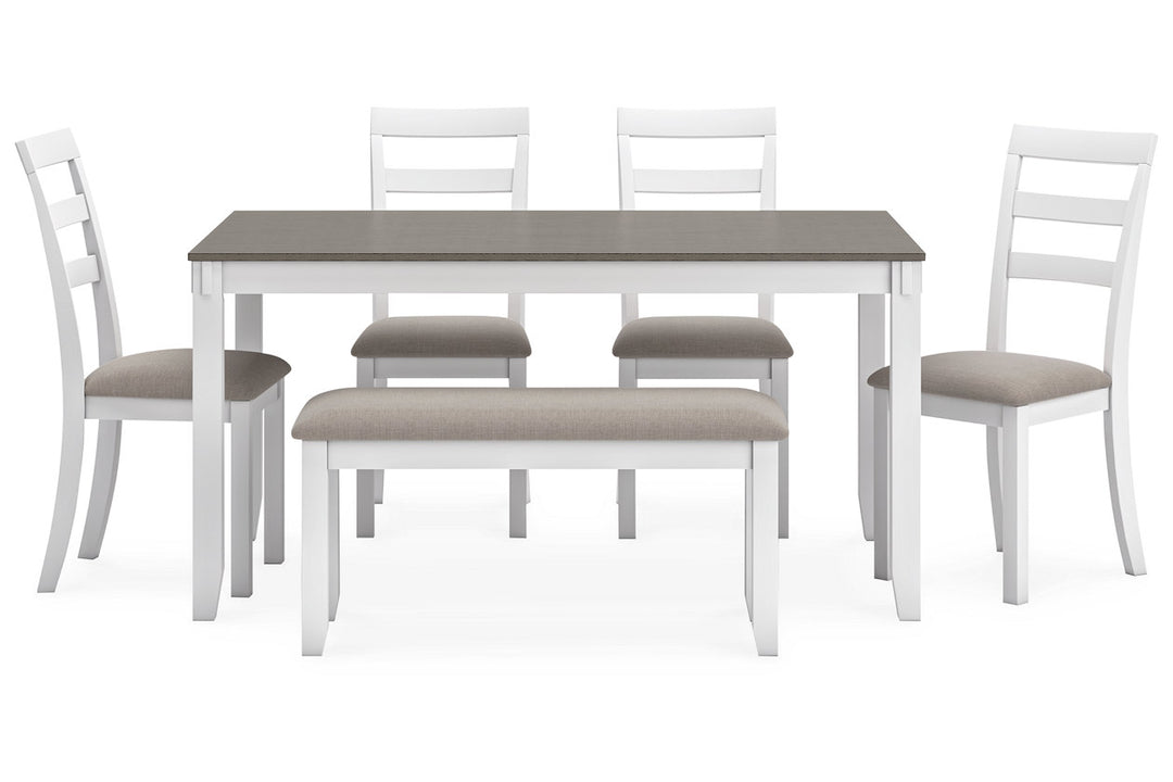 Stonehollow Dining Table and Chairs with Bench (Set of 6) (D382-325)