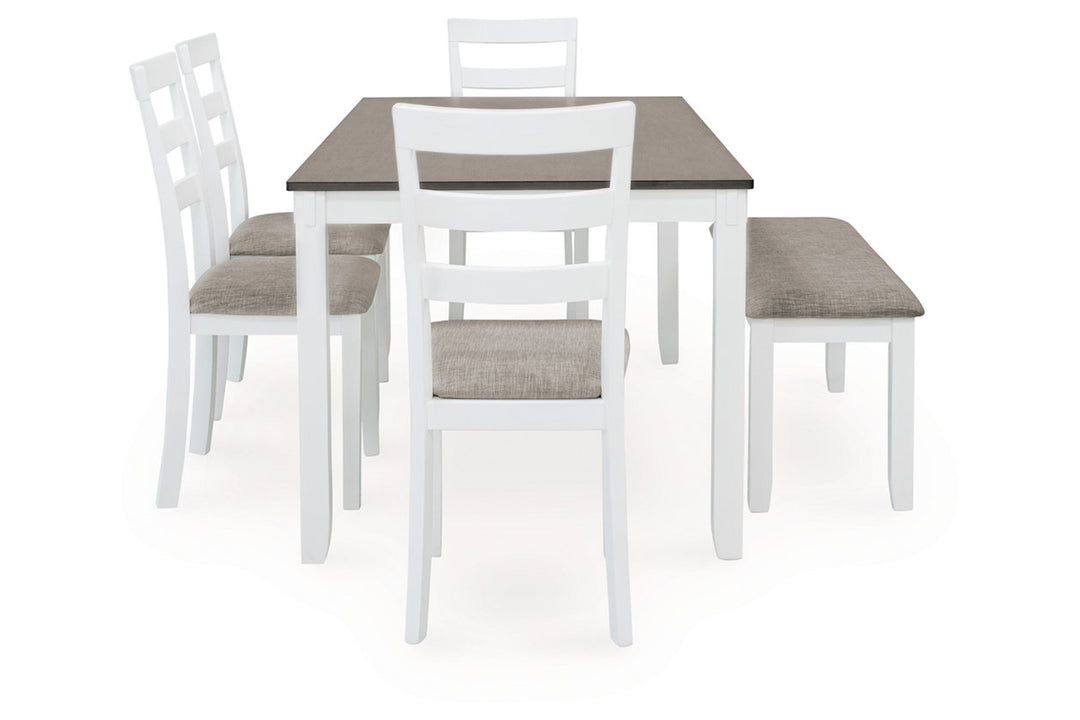 Stonehollow Dining Table and Chairs with Bench (Set of 6) (D382-325)