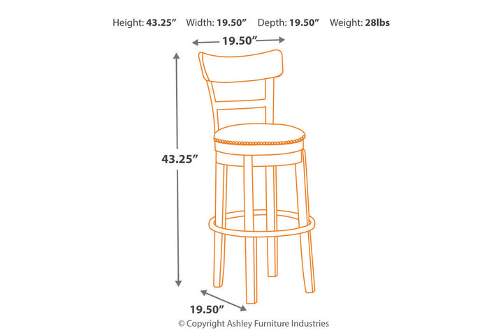 Pinnadel Bar Height Bar Stool (D542-130)