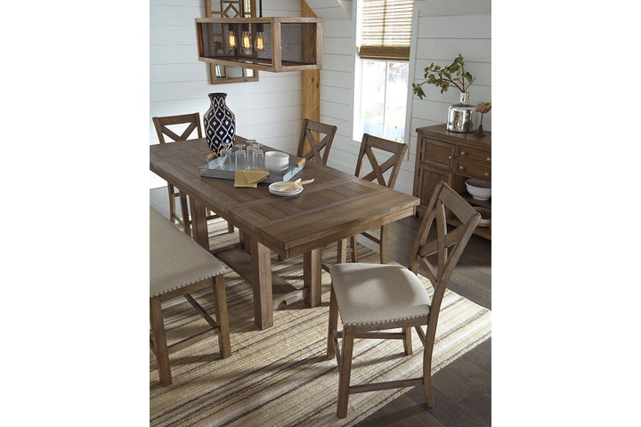 Moriville Counter Height Dining Table, 4 Barstools and Server (D631D8)