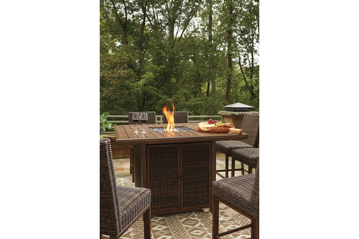 Paradise Trail Outdoor Bar Fire Pit Table with 6 Barstools (P750P8)