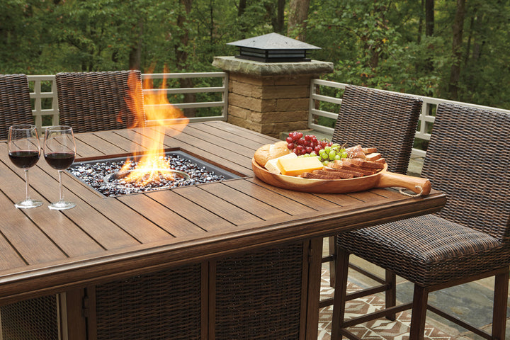 Paradise Trail Outdoor Bar Fire Pit Table with 6 Barstools (P750P8)