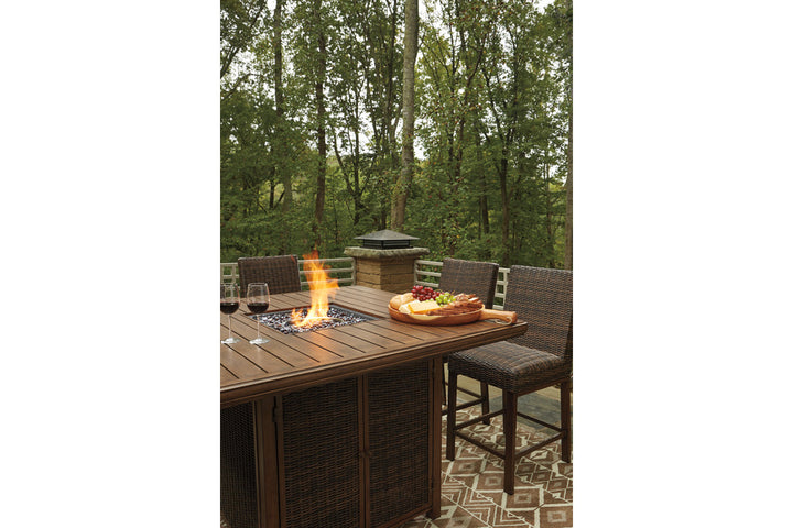 Paradise Trail Outdoor Bar Fire Pit Table with 6 Barstools (P750P8)