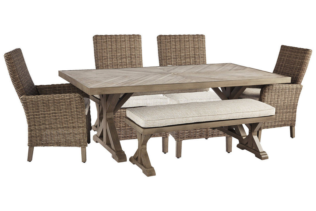 Beachcroft Outdoor Dining Table with 4 Chairs and Bench (P791P4)