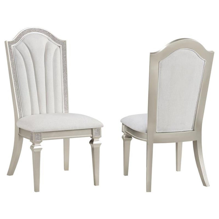 Evangeline Upholstered Dining Side Chair with Faux Diamond Trim Ivory and Silver Oak (Set of 2) (107552)