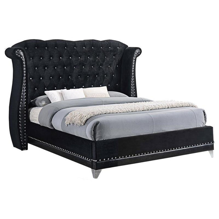 Barzini Eastern King Tufted Upholstered Bed Black (300643KE)