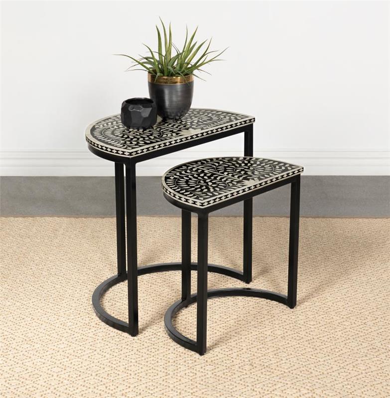 Zakiya 2-piece Demilune Nesting Table Black and White (930195)