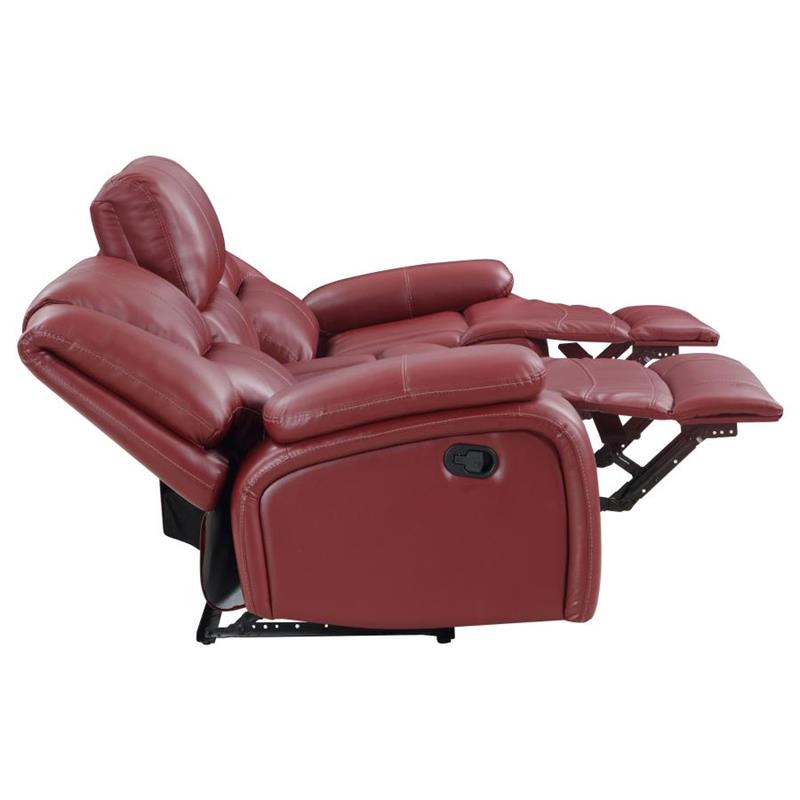 Camila Upholstered Motion Reclining Sofa Red Faux Leather (610241)