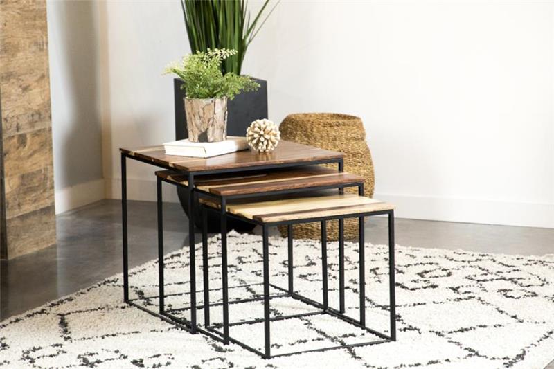 Belcourt 3-piece Square Nesting Tables Natural and Black (931182)