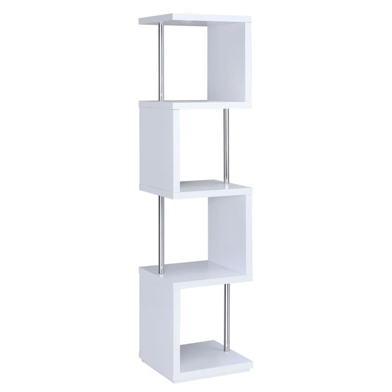 Baxter 4-shelf Bookcase White and Chrome (801418)