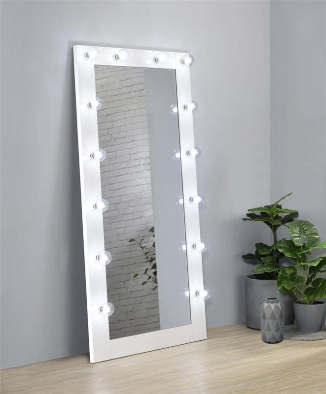 Zayan Full Length Floor Mirror With Lighting White High Gloss (969558)