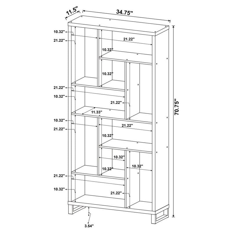 Delwin 10-shelf Bookcase Antique Nutmeg (801236)