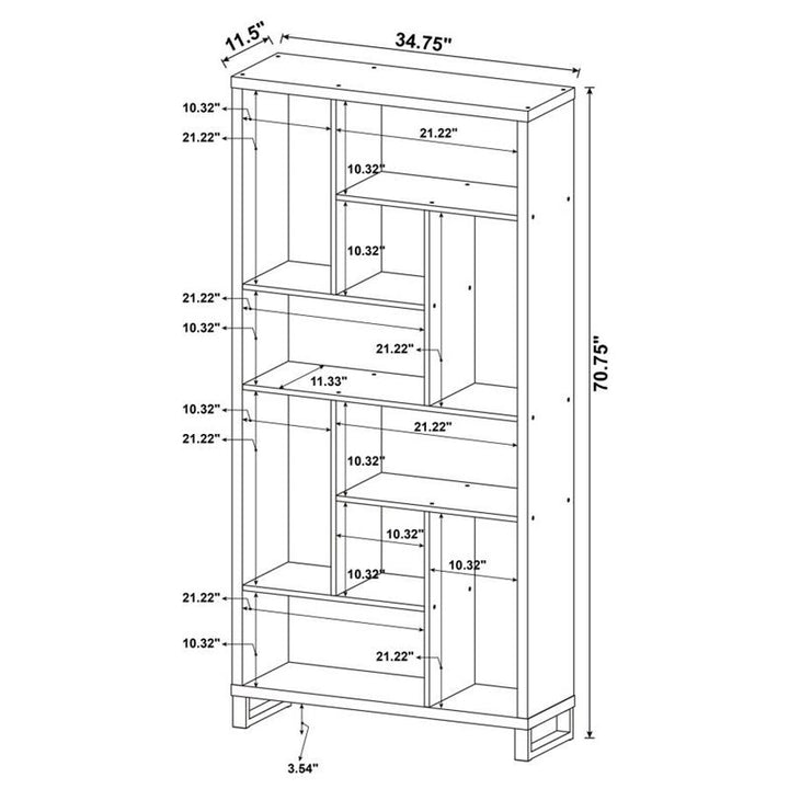 Delwin 10-shelf Bookcase Antique Nutmeg (801236)