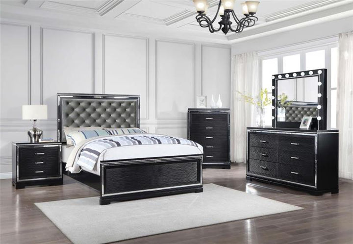 Cappola Upholstered Tufted Bedroom Set Silver and Black (223361KW-S5)