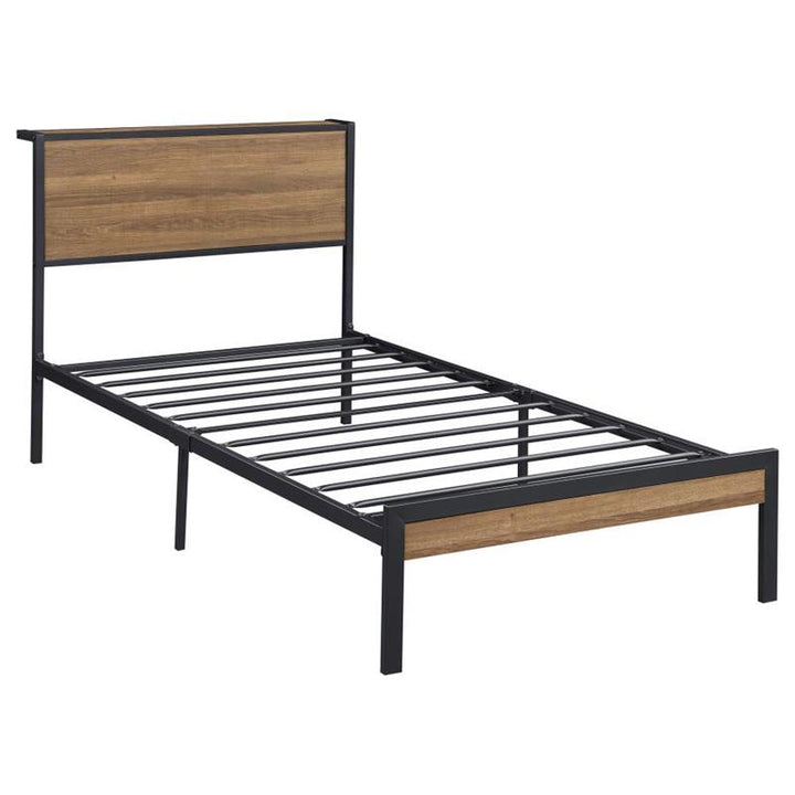 Ricky Twin Platform Bed Light Oak and Black (302144T)