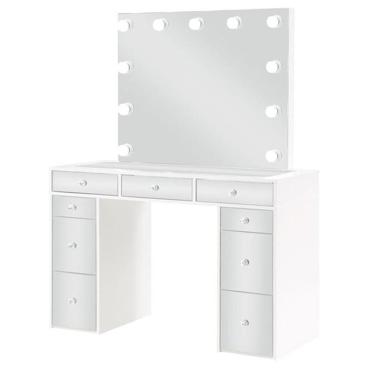 Regina 3-piece Makeup Vanity Table Set Hollywood Lighting White and Mirror (930245)