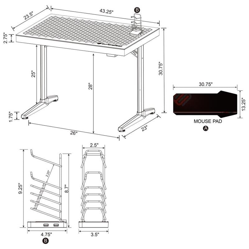 Avoca Tempered Glass Top Gaming Desk Black (802439)