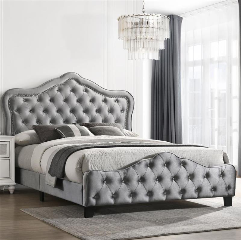 Bella Upholstered Tufted Panel Bed Grey (315871KW)
