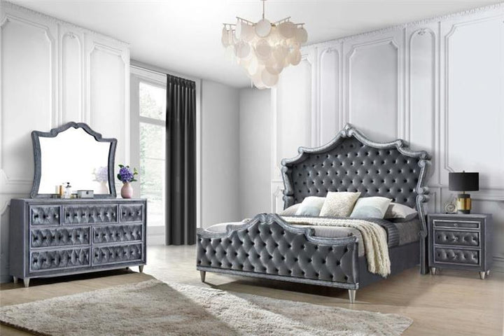 Antonella 4-Piece Eastern King Upholstered Tufted Bedroom Set Grey (223581KE-S4)