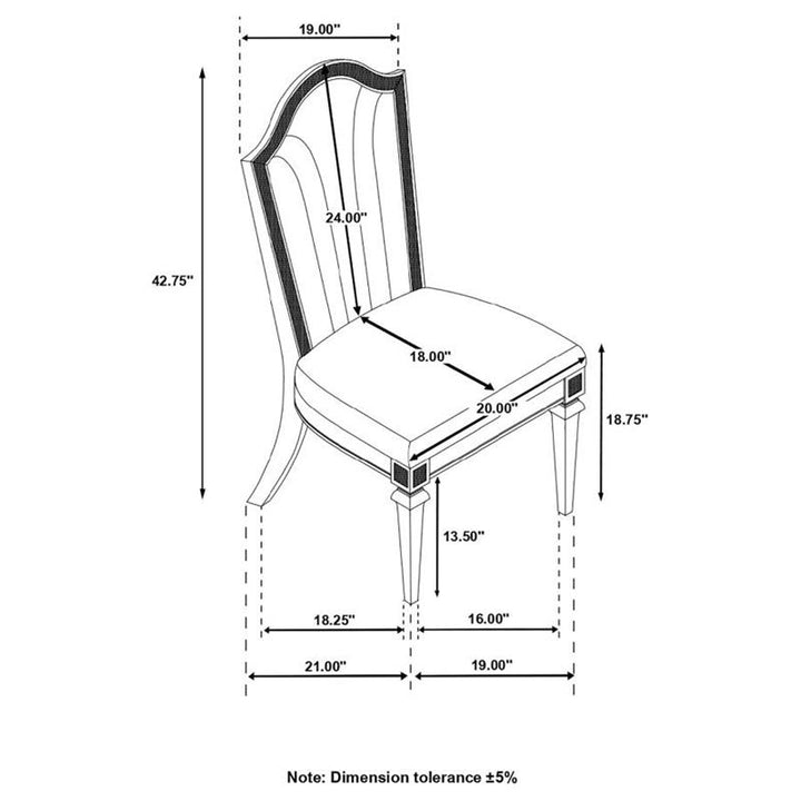 Evangeline Upholstered Dining Side Chair with Faux Diamond Trim Ivory and Silver Oak (Set of 2) (107552)
