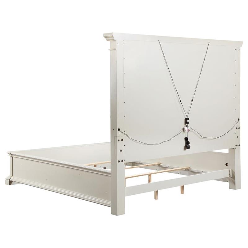 Evelyn Eastern King Panel Bed with Headboard Lighting Antique White (224611KE)