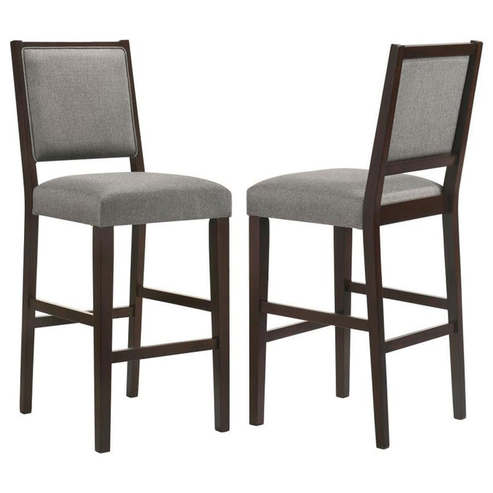 Bedford Upholstered Open Back Bar Stools with Footrest (Set of 2) Grey and Espresso (183472)