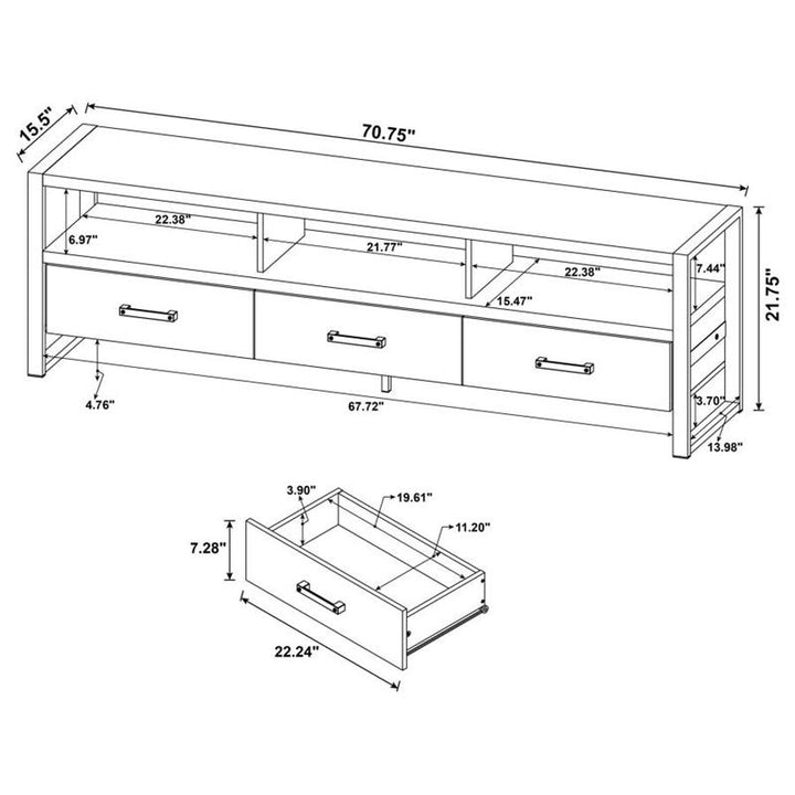 James 3-drawer Composite Wood 71" TV Stand Dark Pine (704283)