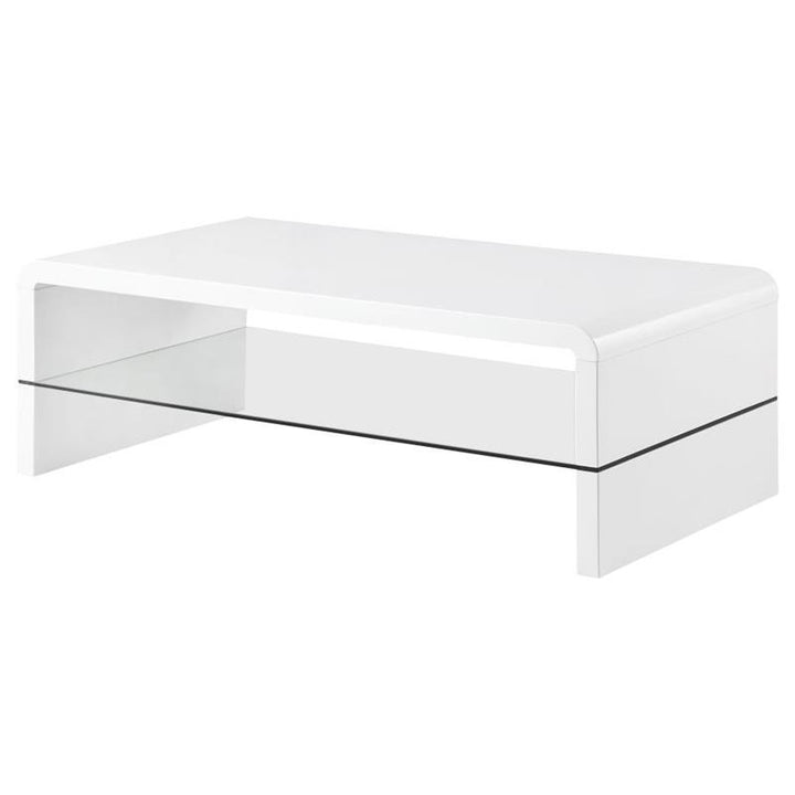 Airell Rectangular Coffee Table with Glass Shelf White High Gloss (703798)