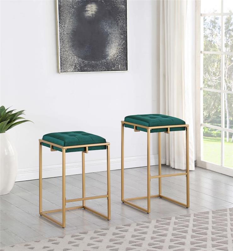 Nadia Square Padded Seat Counter Height Stool (Set of 2) Hunter Green and Gold (183647)