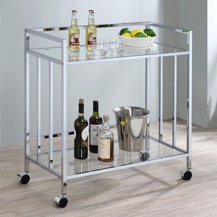 Cara Rectangular Glass Bar Cart Chrome (181382)