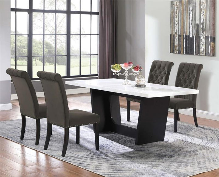 Sherry 5-piece Rectangular Marble Top Dining Set Brown and White (115511-S5BV)