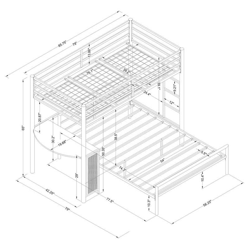 Fisher 2-piece Metal Workstation Loft Bed Set Gunmetal (460229-S2F)