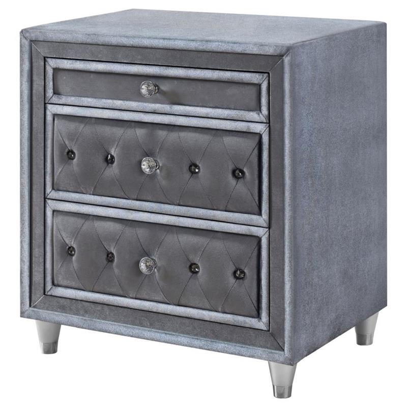 Antonella 3-drawer Upholstered Nightstand Grey (223582)